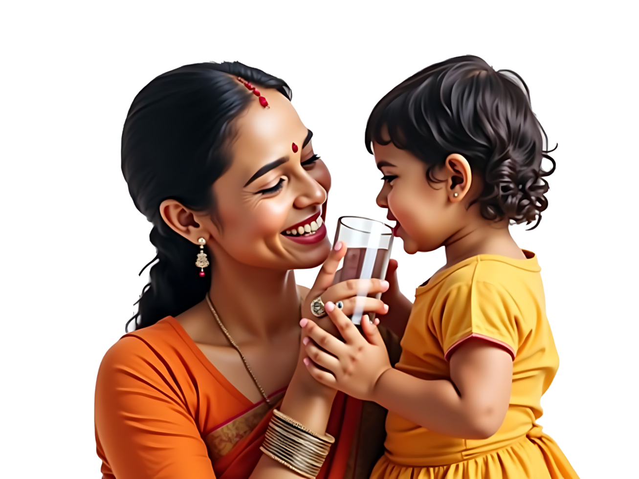 mother and child drinking water transparent background png