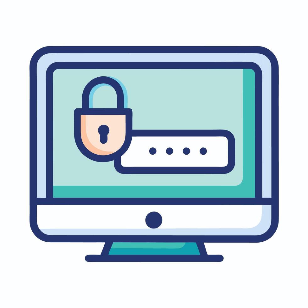 Minimalist Icon Of A Computer Screen Display with security lock vector