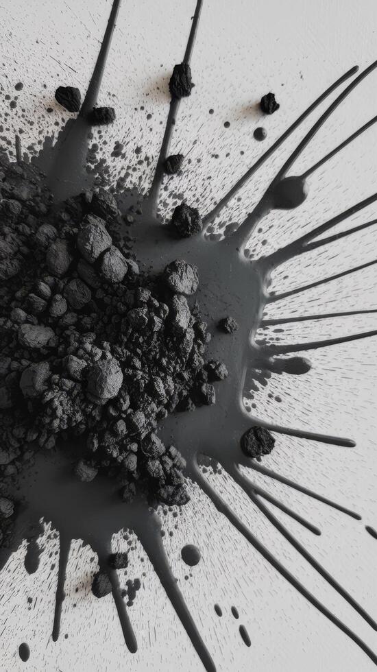 Particles of charcoal on white backgroundabstract powder splatted on white background photo