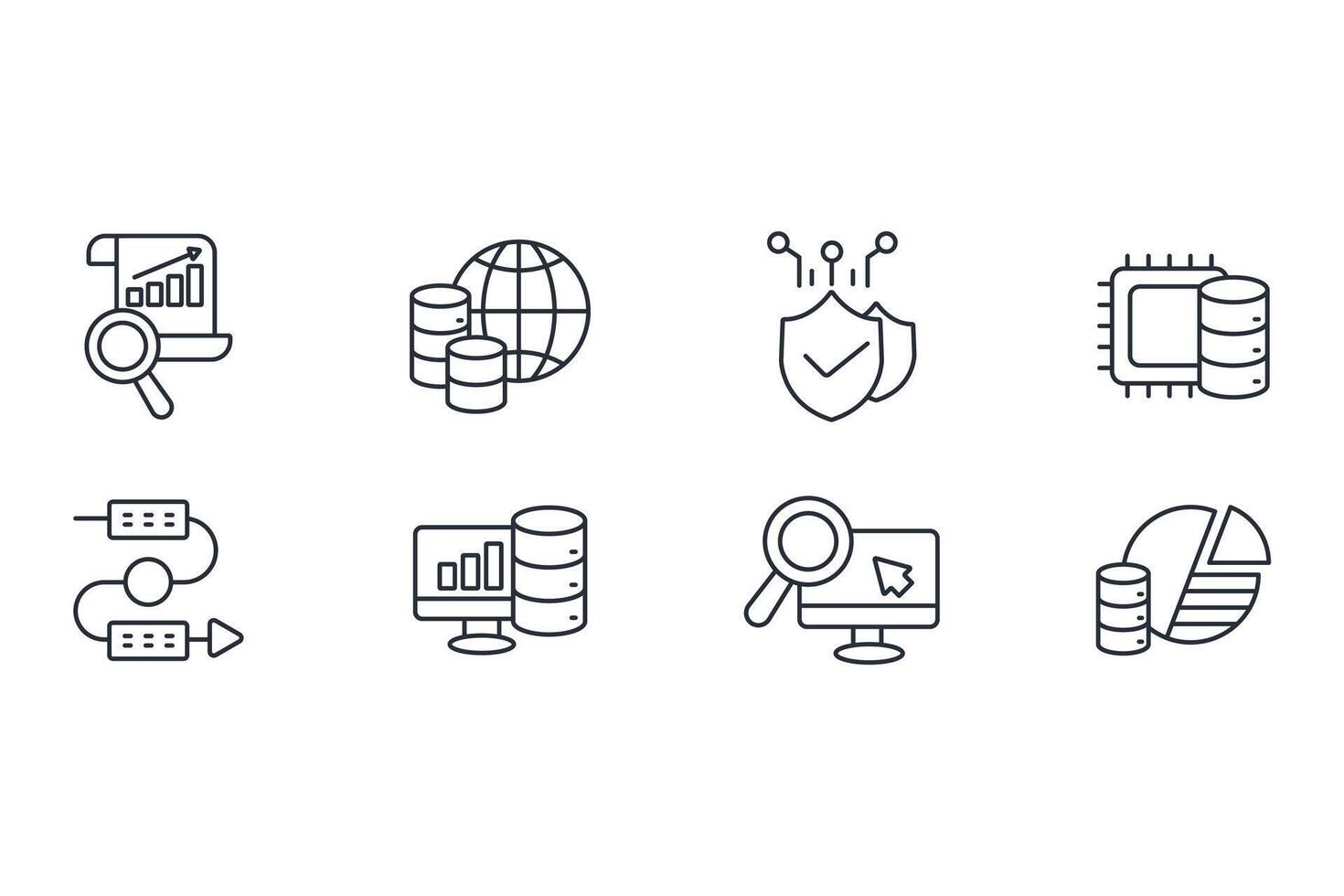 Data analytics icon set line vector
