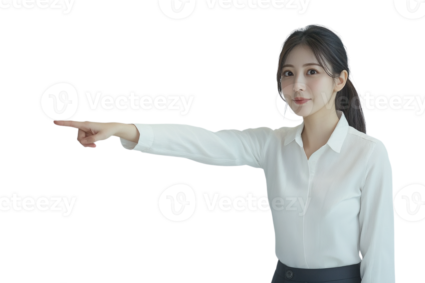 Woman pointing at something isolate on transparent background png