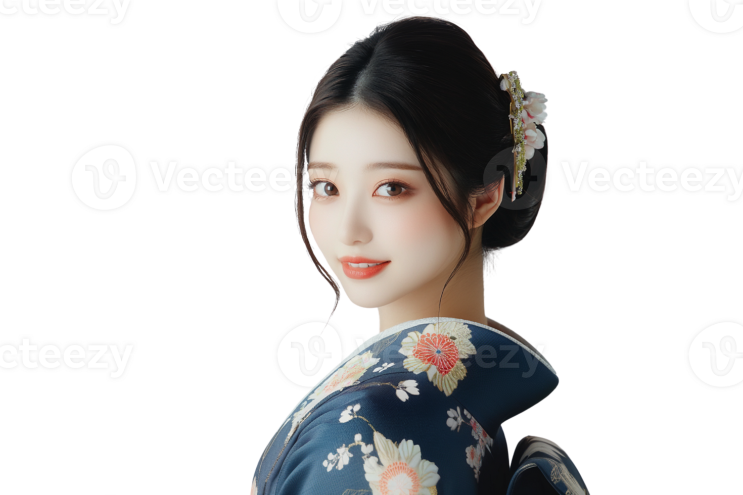 Japanese girl in kimono isolate on transparent background png