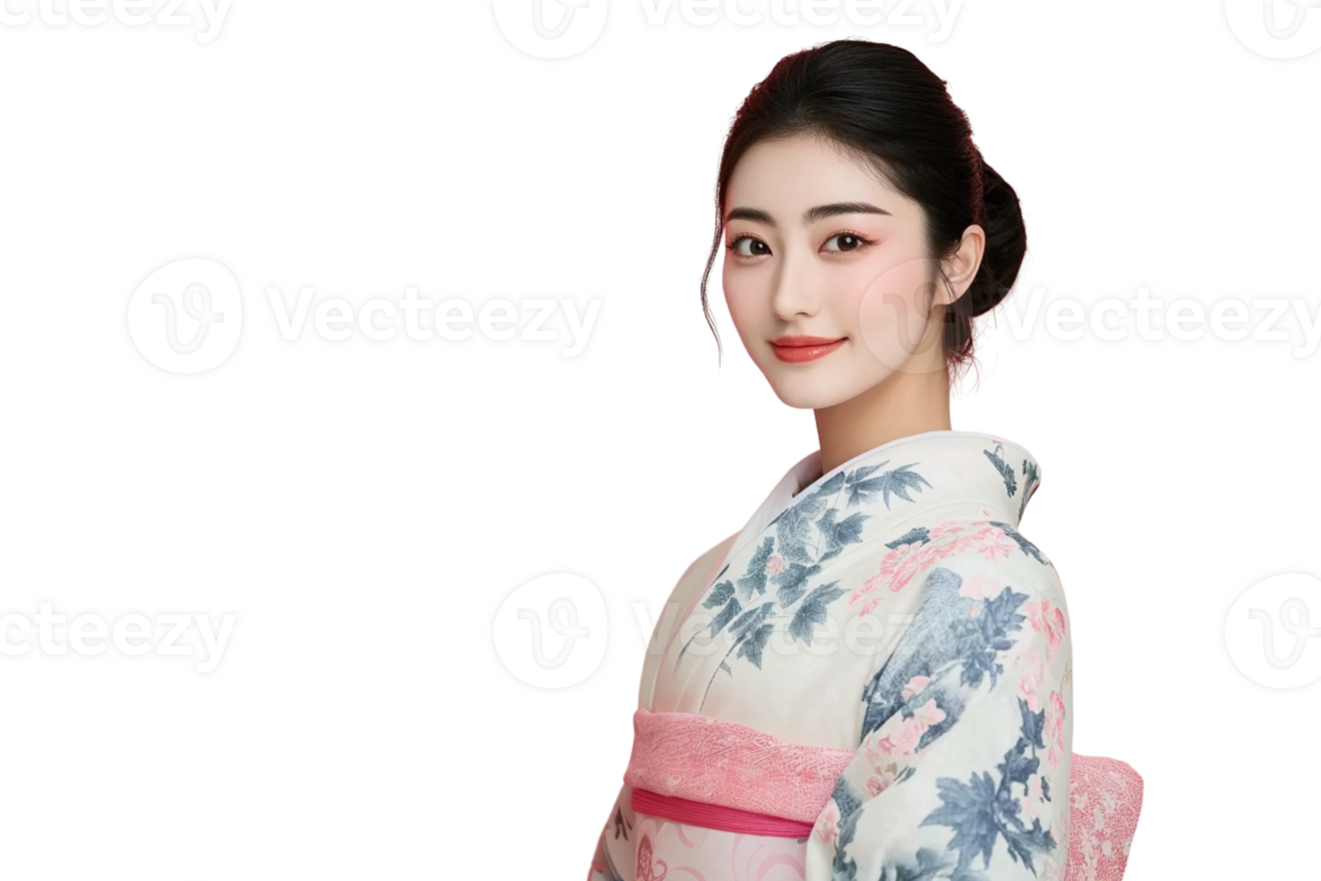 A Japanese girl in kimono isolate on transparent background png