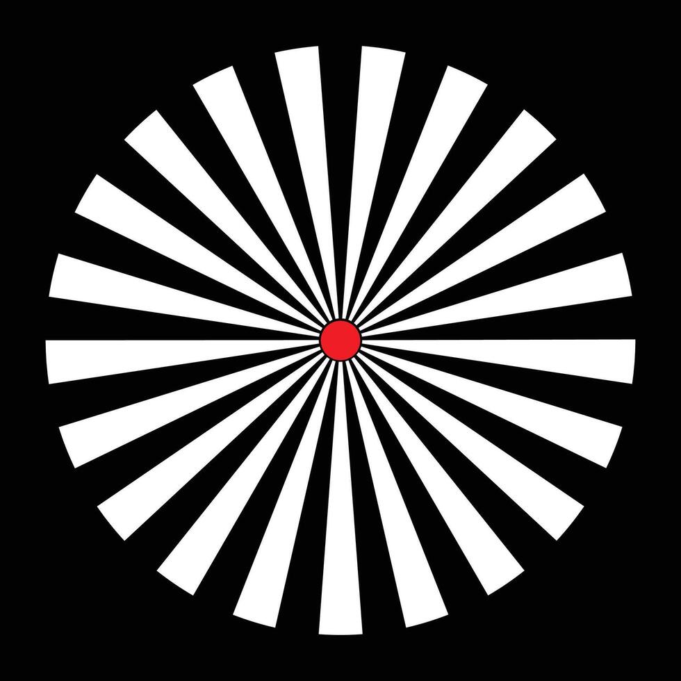 a black and white circular design with a red dot in the center vector