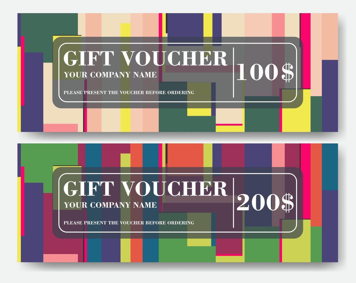 Gift vouchers template. Gift certificate template in two colors. Colorful geometric design template vector