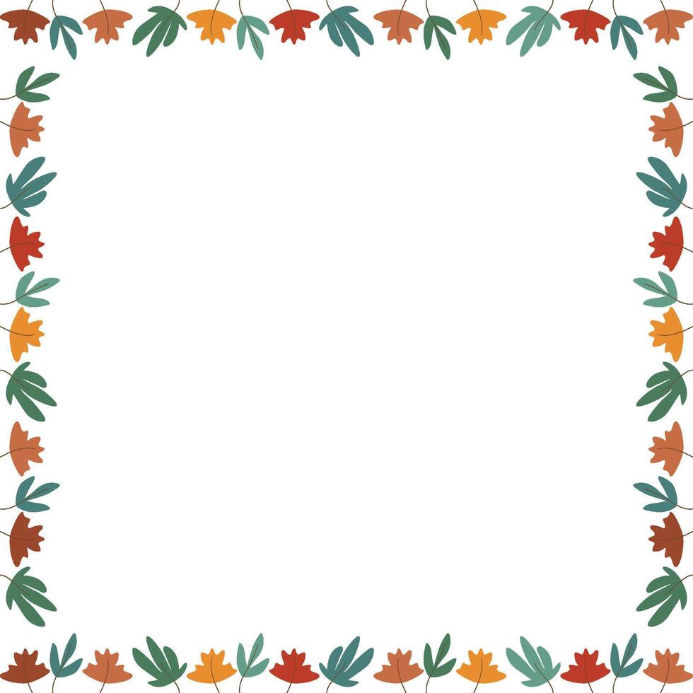 Colorful leaves autumn simple frame. Thanksgiving border template. Frame with empty space for your text vector