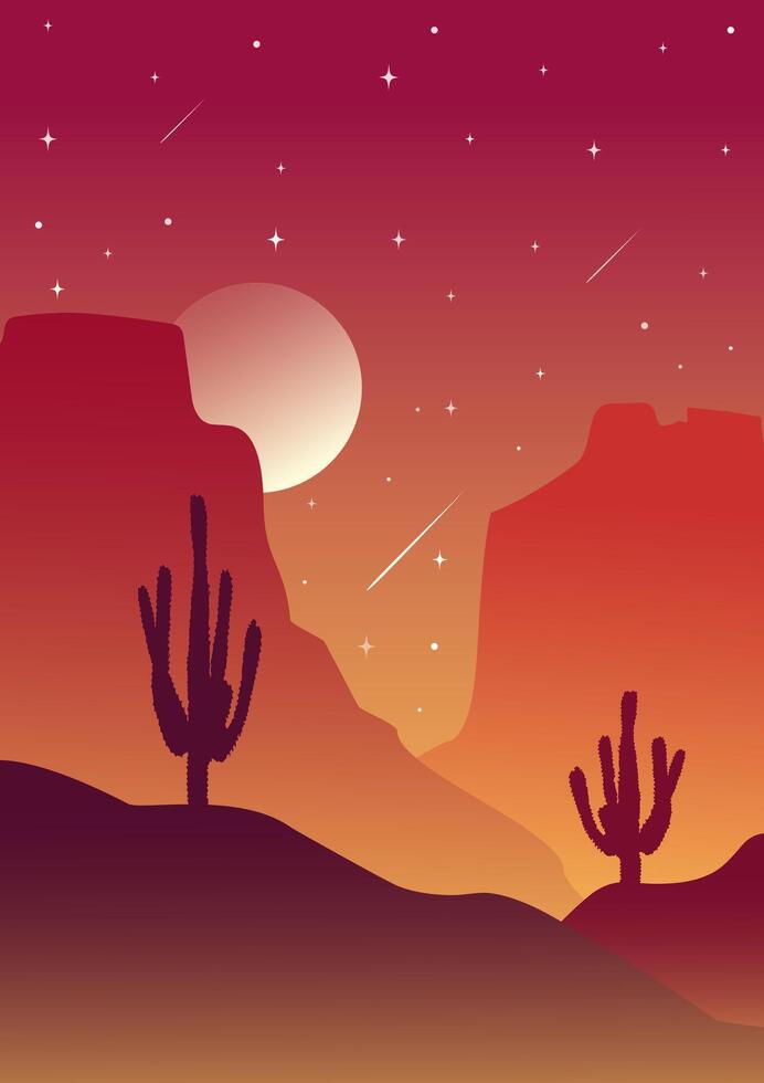american valley illustration. morning landscape art. Sunset in Arizona vector