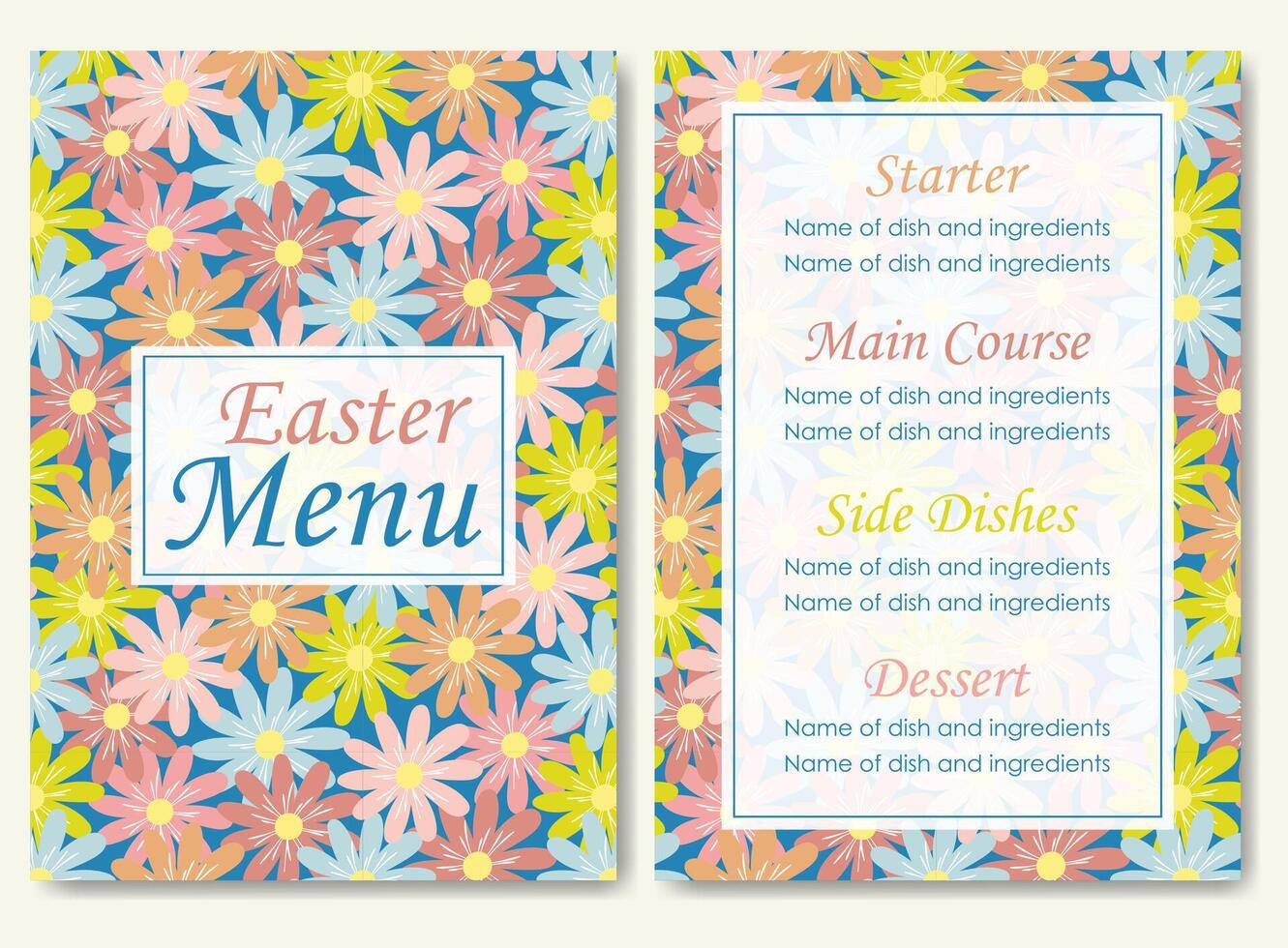 Easter menu template. Floral elegant restaurant template. Cafe identity. Vintage creative food template vector