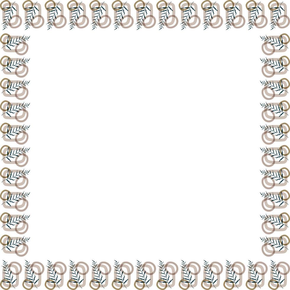 Square border frame template with flourish decoration. Plant branches empty frame elements vector