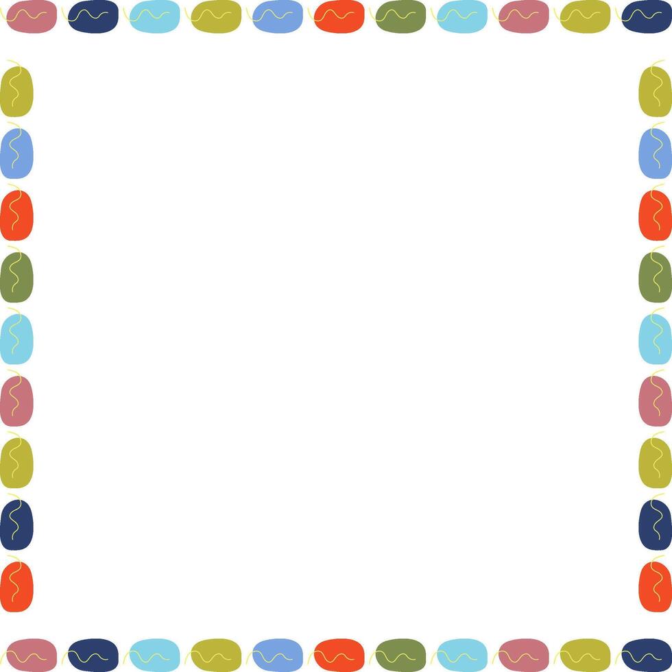 Doodle square frame with colorful elements. Trendy graphic template. Cute empty frame box vector