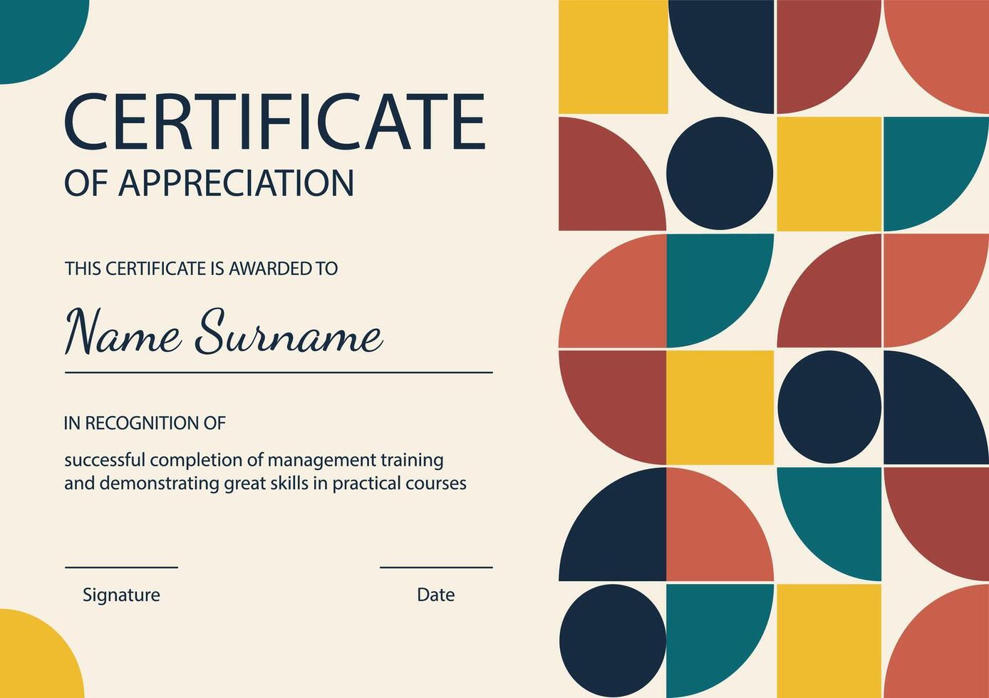 Certificates of graduation and appreciation design. Geometric scandinavian bauhaus art work design vector