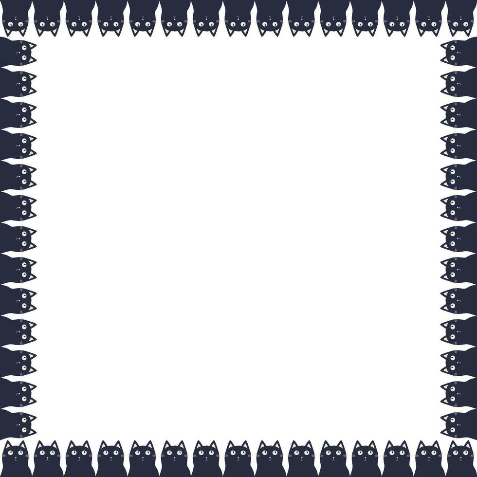 Square frame of cute domestic animals. Black cat illustration with empty space for your text vector
