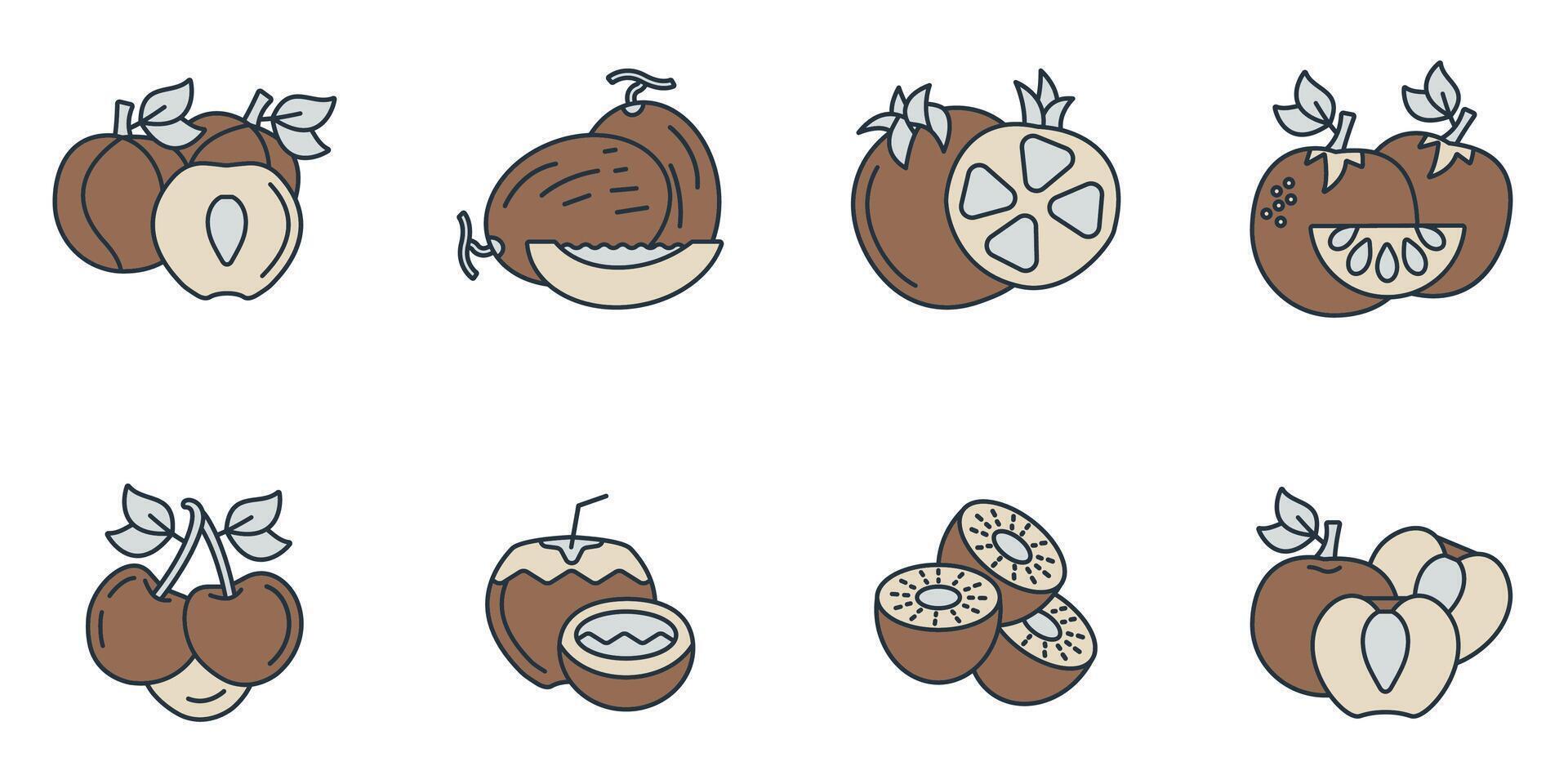 Fruits icons set Fruits pack symbol vector