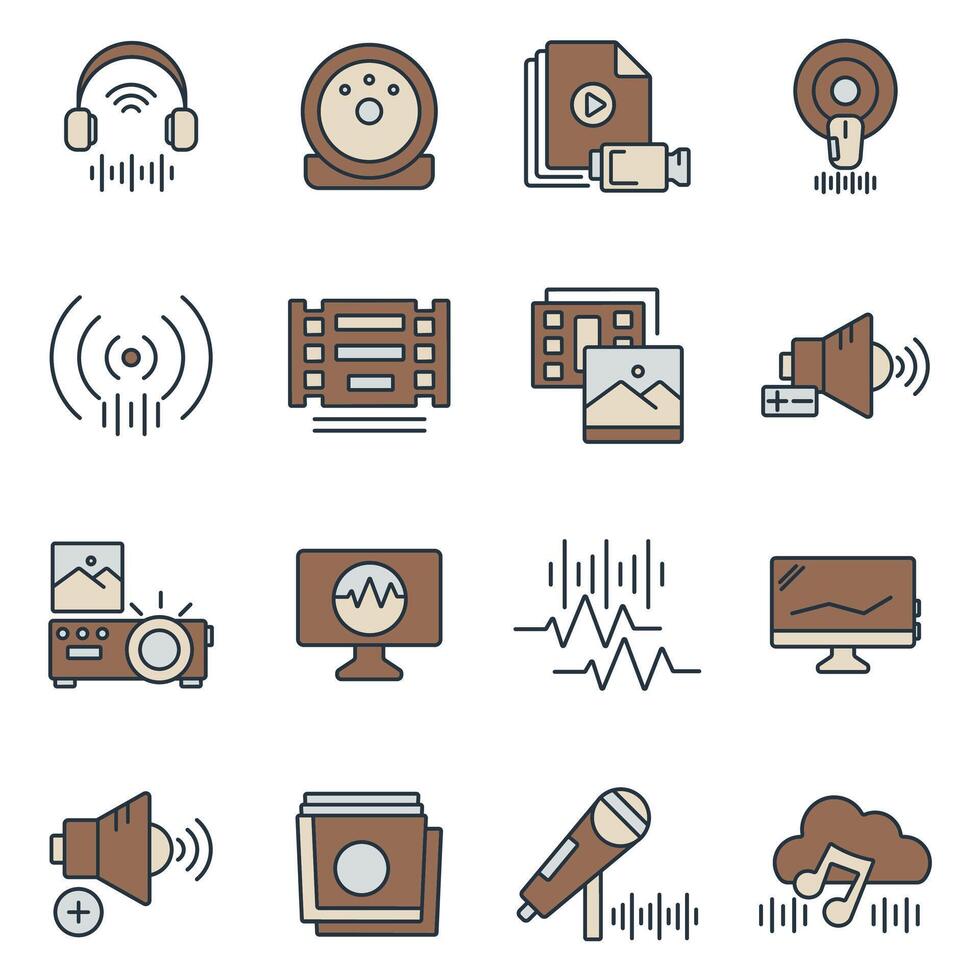 audio color icon set vector