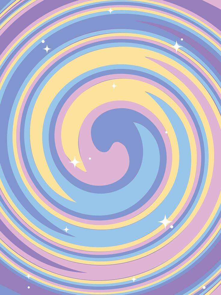Retro style wallpaper in bright colors, spiral shape, abstract background, stars vector