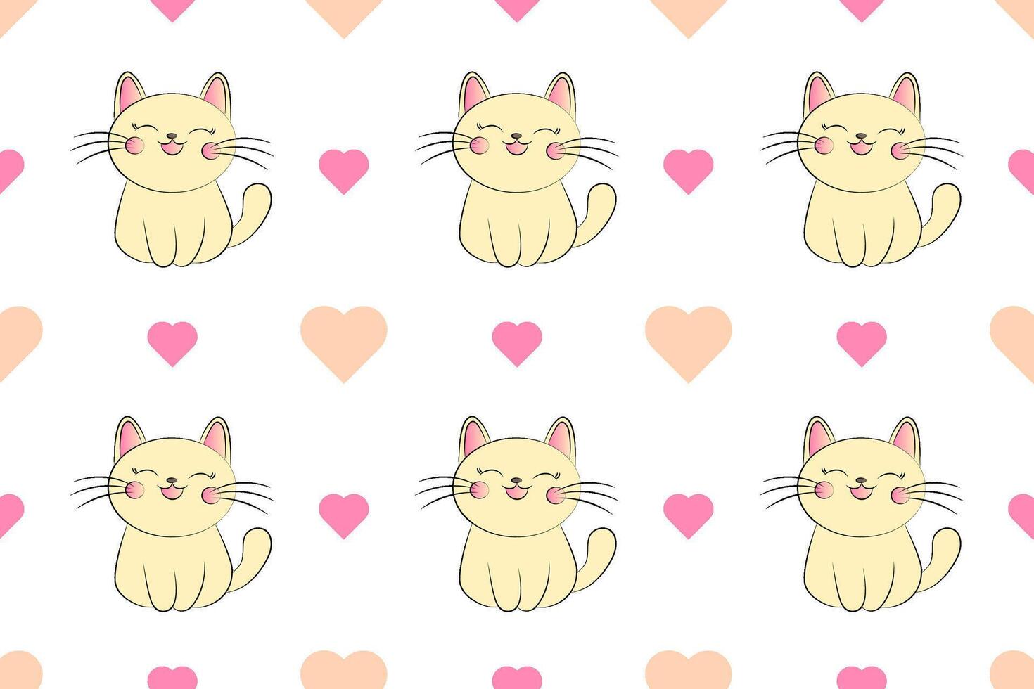 seamless pattern of cartoon cat with hearts vector