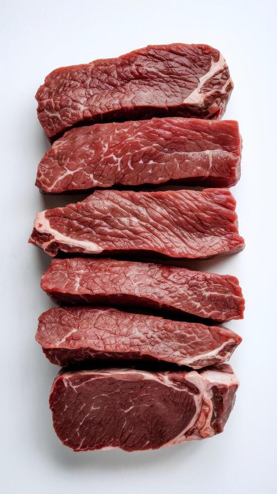 Raw chopped beef meat pieces isolated om white background cut out photo