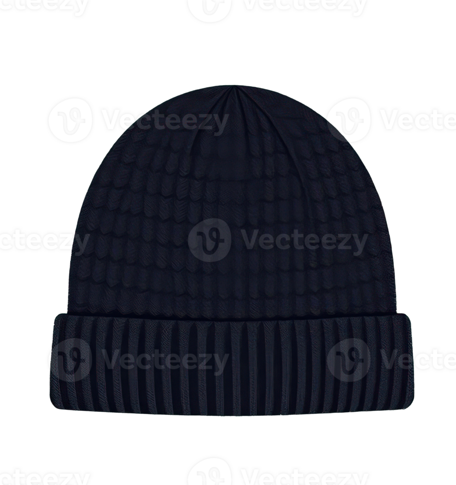 A knitted beanie hat in a solid dark tone, perfect for keeping warm and stylish in colder weather. png