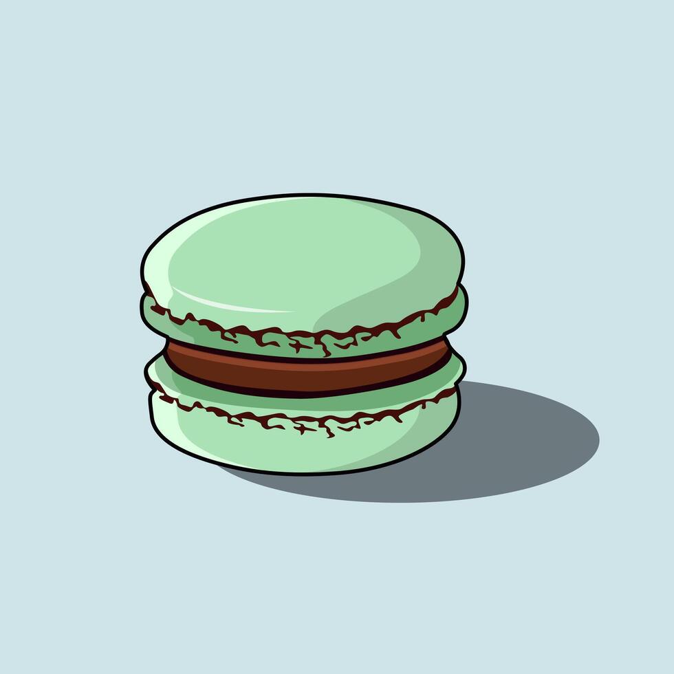 A Sweet Pastel Green Macaron Or Macaroon Soft Glossy Finish Chocolate Cream Filling Illustration vector