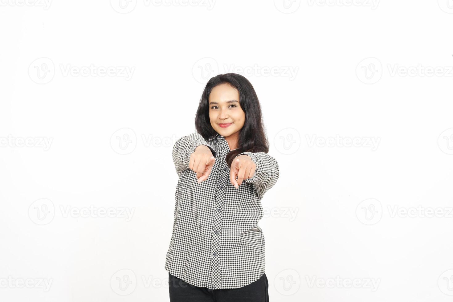 A woman pointing at something with her hand photo