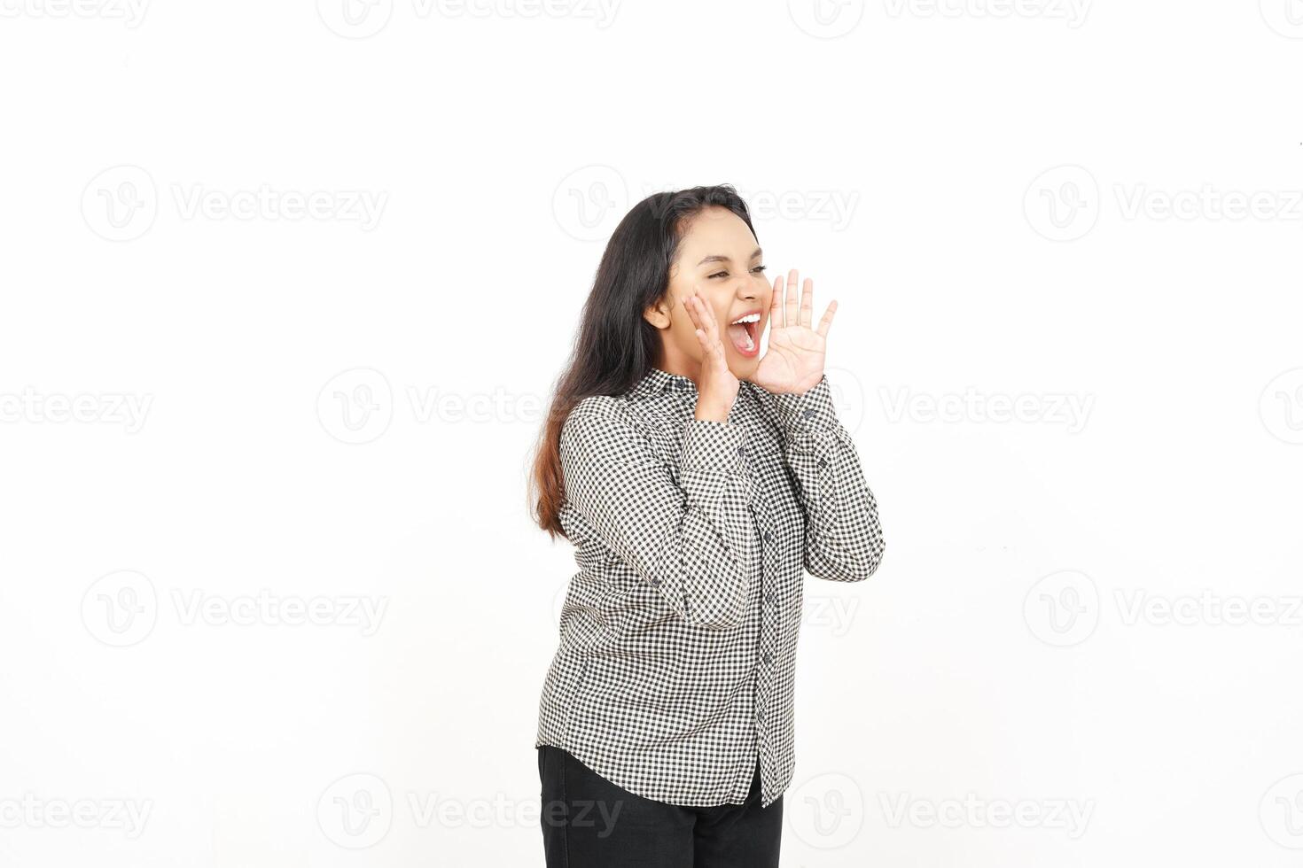 A woman is screaming and making a face photo