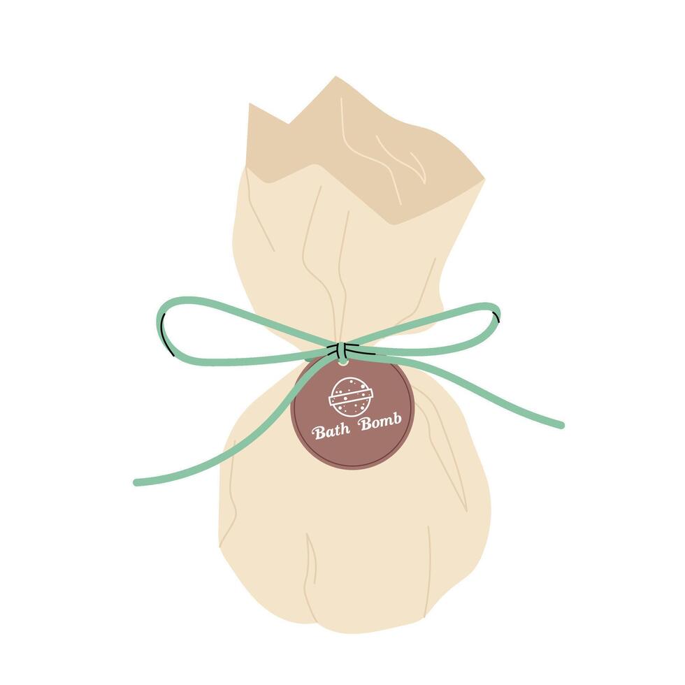 Fragrant bath bombs in a kraft packaging. Spa procedures. Beauty and body care. Round object wrapped in paper. vector
