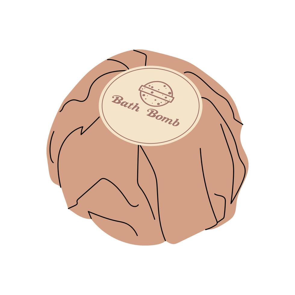 Fragrant bath bomb in kraft packaging with sticker. Beauty and body care. Spa procedures. Round object wrapped in paper. vector