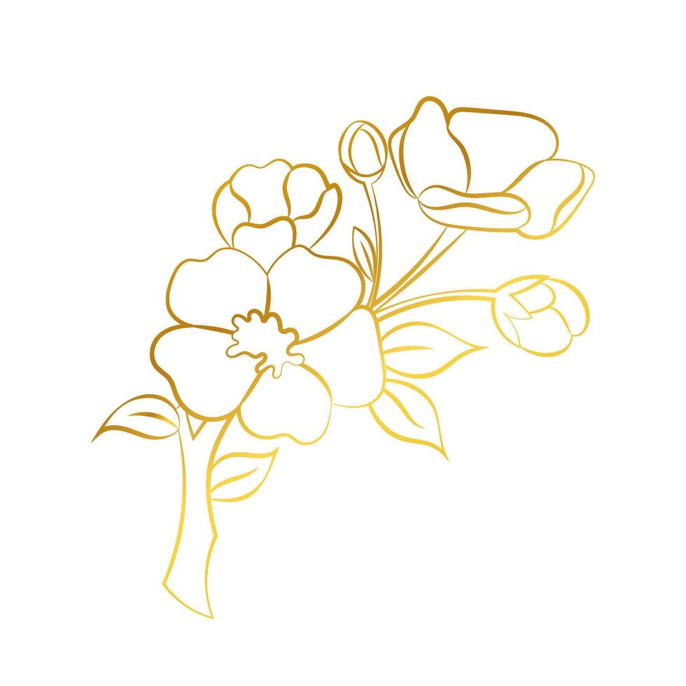Sakura. Cherry tree branch in gold gradient. vector