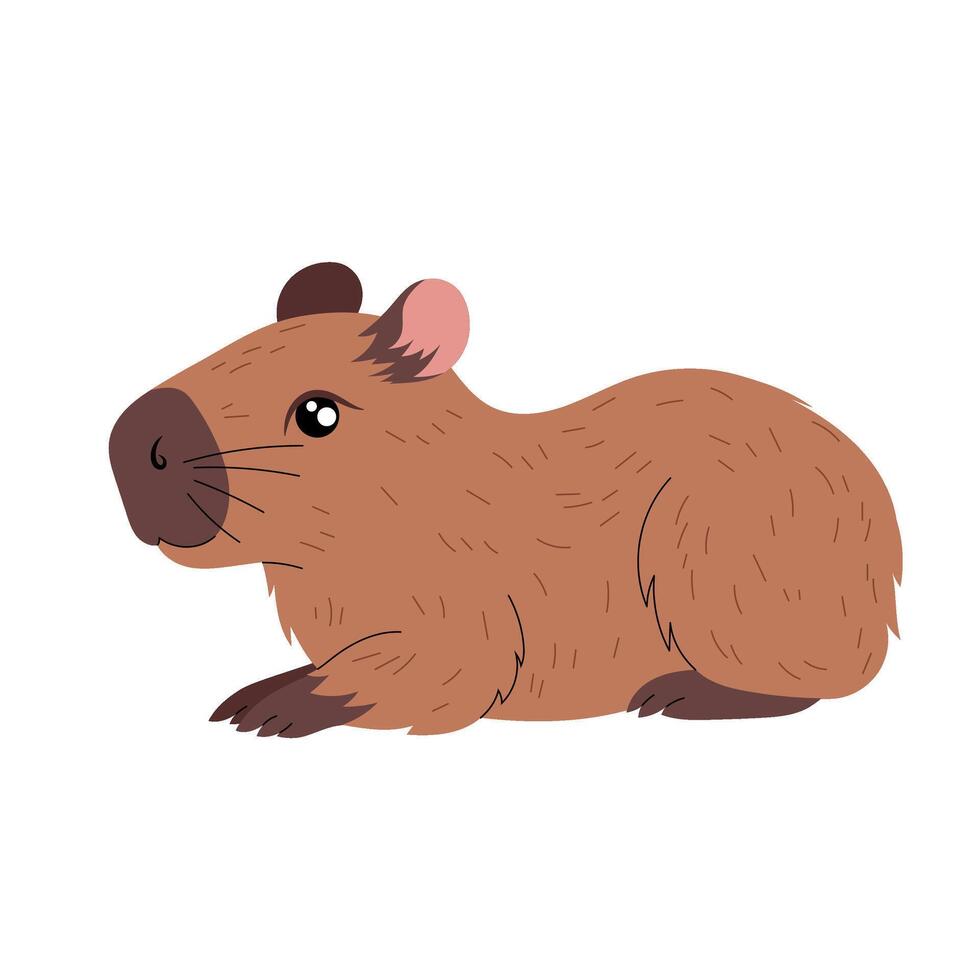 Funny capybara. Cute flat cartoon animal. Kawaii hand drawn capibara print design for sticker, postcard, tshirt. Illustration isolated on the white background. vector