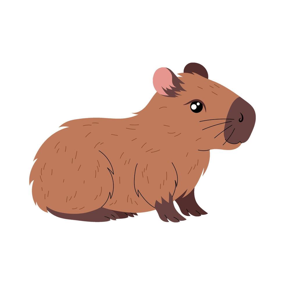 Cute capybara. Funny flat animal. Kawaii hand drawn capibara print design for sticker, postcard, tshirt. Illustration isolated on white background. vector