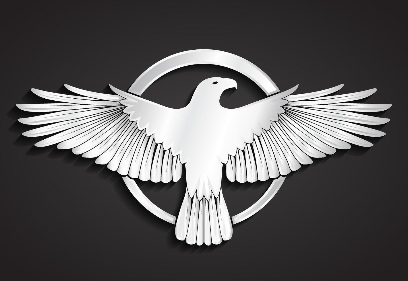 3d silver metal shiny eagle design logo vector