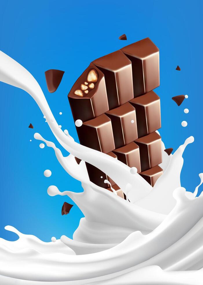 Milk splashing Chocolate liquid and splashing vector