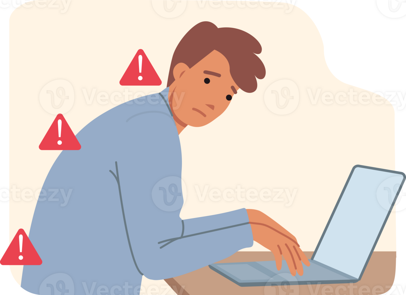 Hunched man sits at computer, risking ruining health and damaging spine due to office work. Hunched over businessman needs help of osteopath to avoid back pain and appearance of hunchback png