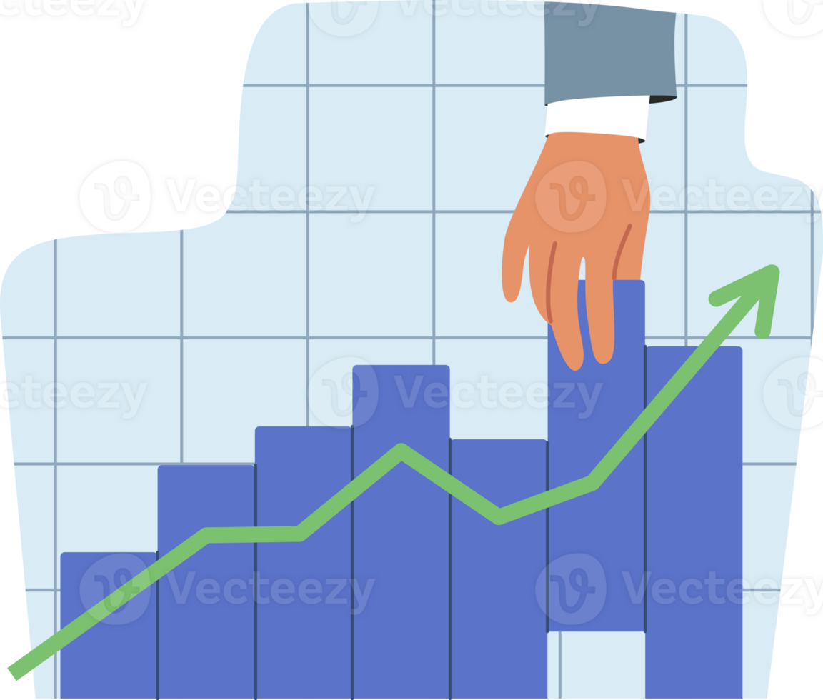 Successful investment management to increase profits and achieve capital growth, is demonstrated by hand of investor pulling chart up. Investment management to receiving financial stability png