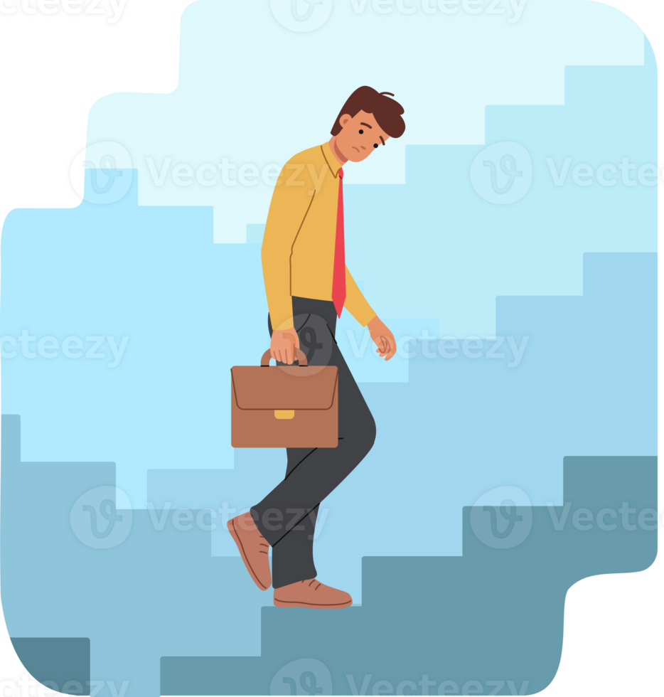 Problems on career ladder arose from man who got lost on path to success in business. Guy is trapped in labyrinth of career ladders, feels stressed and lacks motivation to move forward. png
