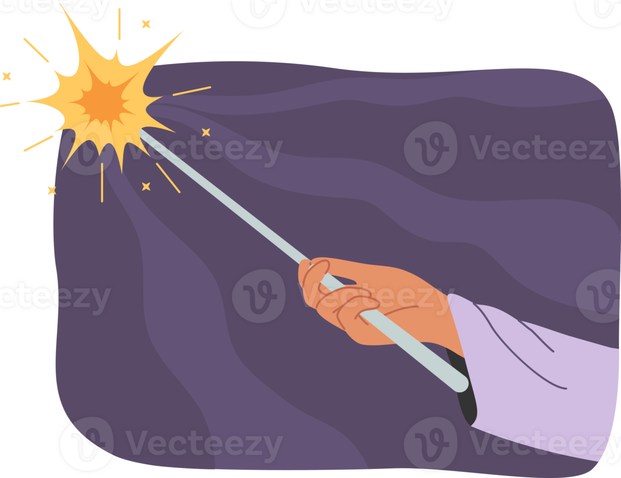 Magic wand in hand of sorcerer casting spell and creating flash of light symbolizing miracle. Student at school of witchcraft and wizardry uses magic wand to illuminate path in dark. png