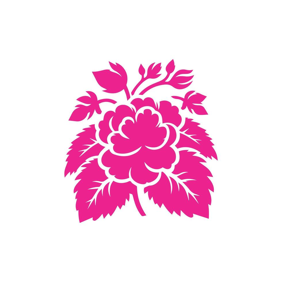 A pink flower with leaves and leaves on it vector