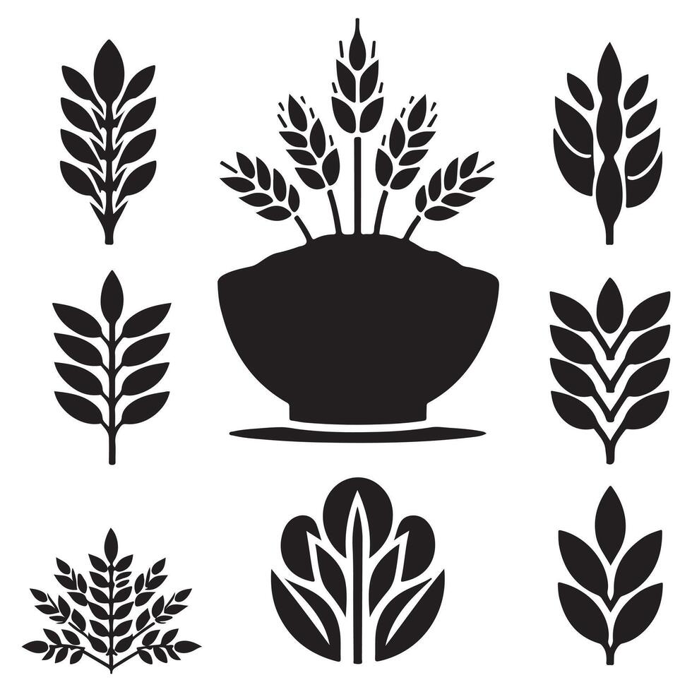 A set of silhouette wheat icons and symbols vector