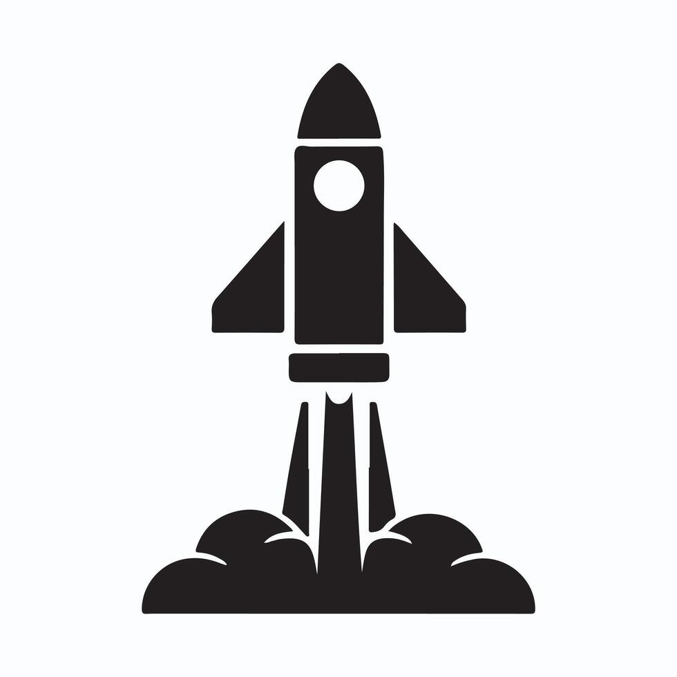 A black and white rocket icon on a white background vector