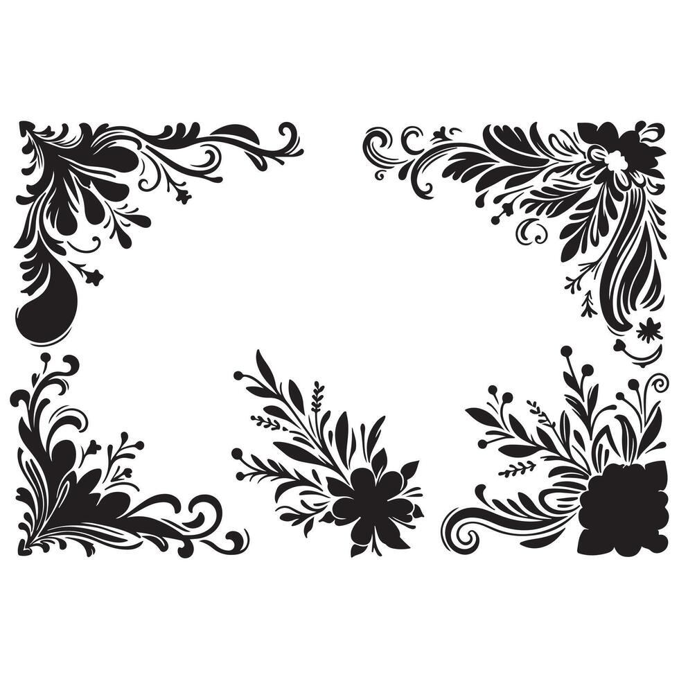 Creative silhouette black and white floral frame design on a white background vector