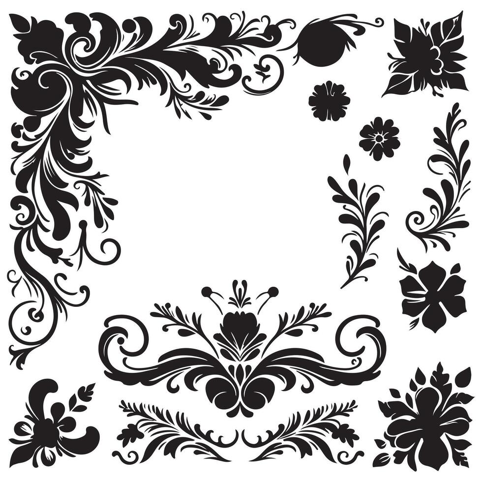 silhouette floral design elements design on a white background vector
