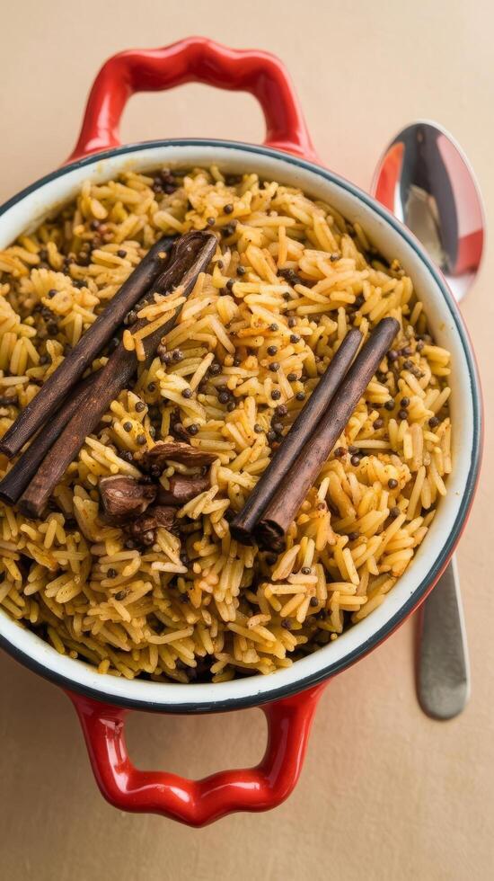 Indian rice with cinnamon and cumin photo