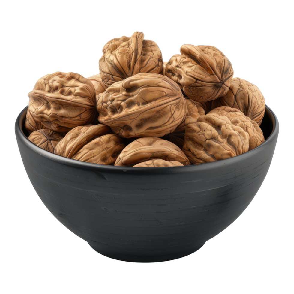 A bowl full of walnuts on transparent background png