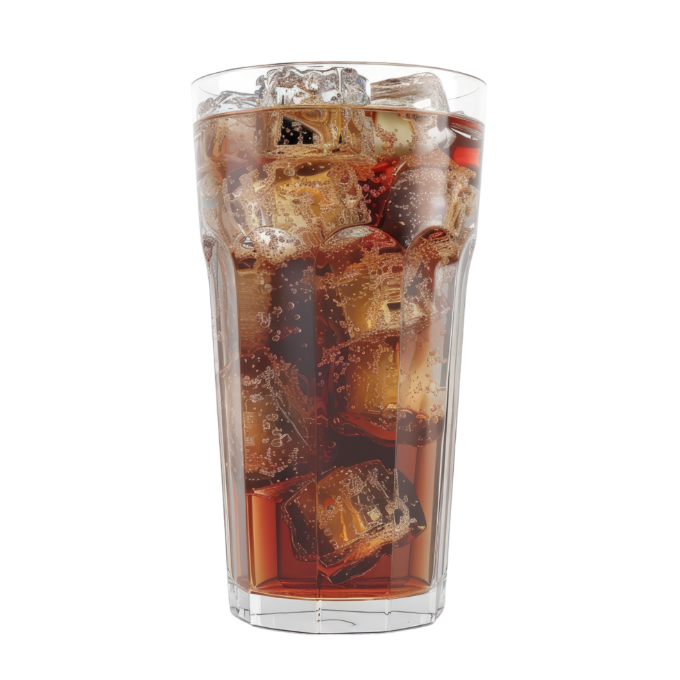 Chilled glass of cola with ice cubes png