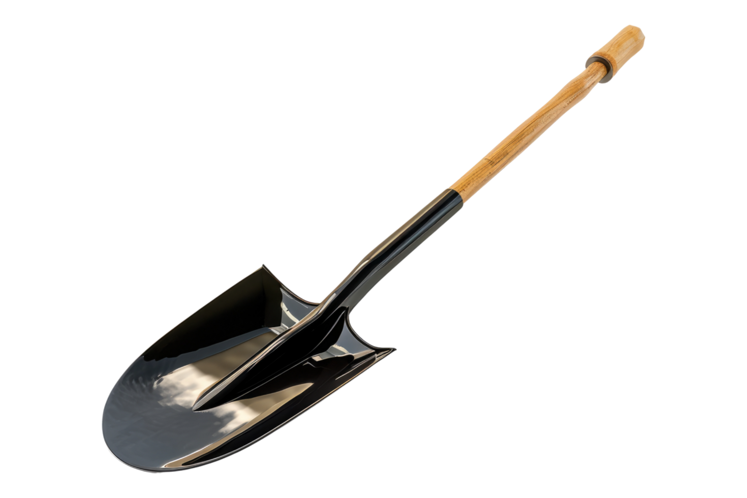 A shovel with a wooden handle on transparent background png