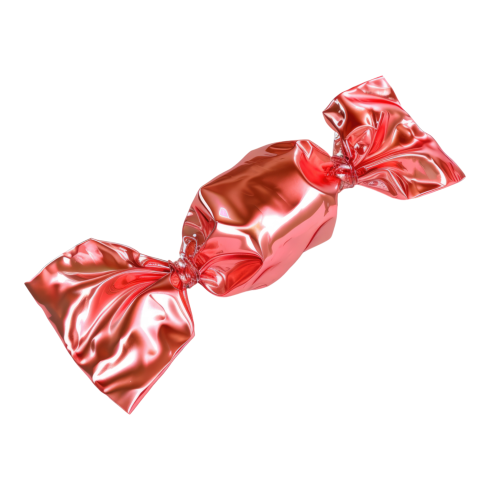 A red candy wrapped in foil on transparent background png