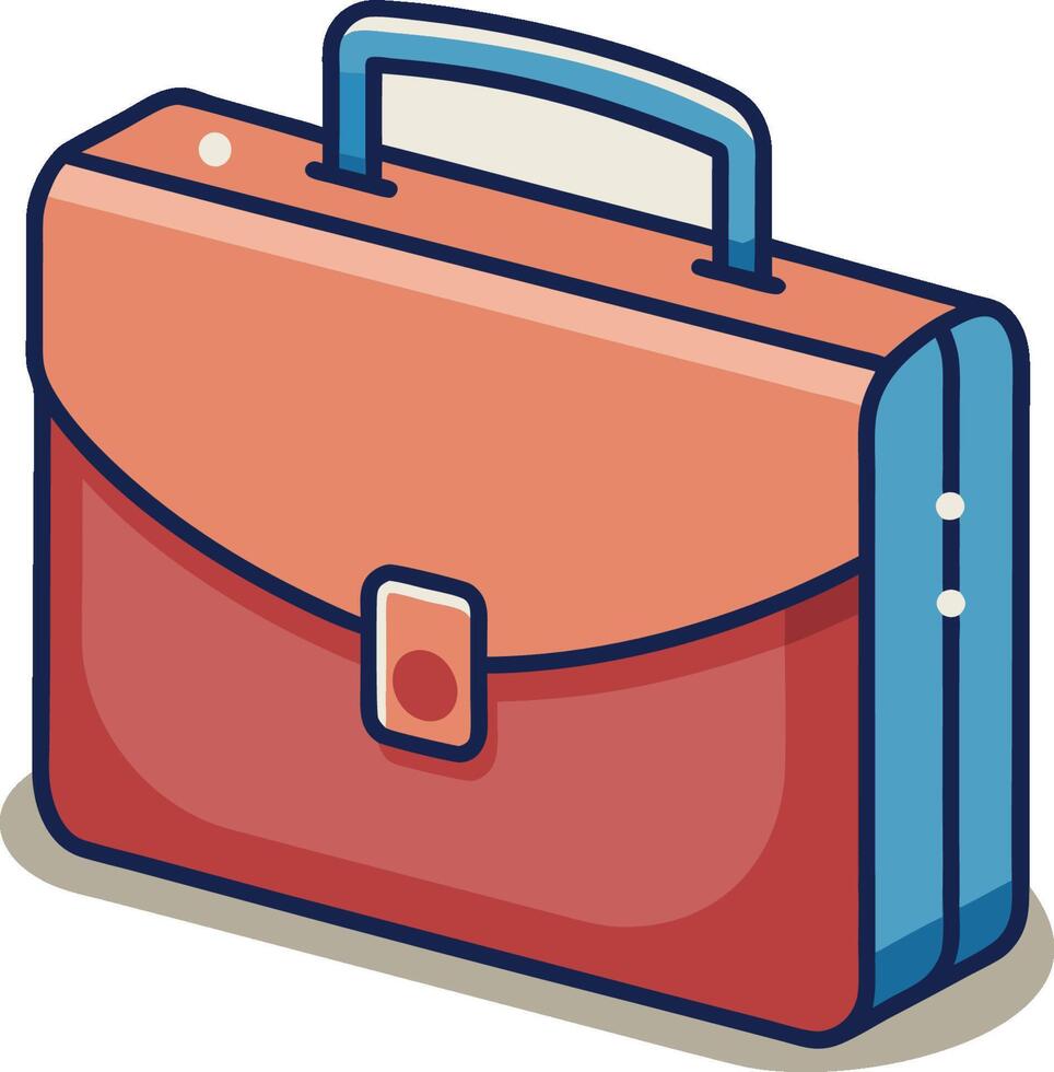 Cartoon briefcase, colorful illustration, red and orange tones, blue accents, simplified design, retro style, business accessory vector