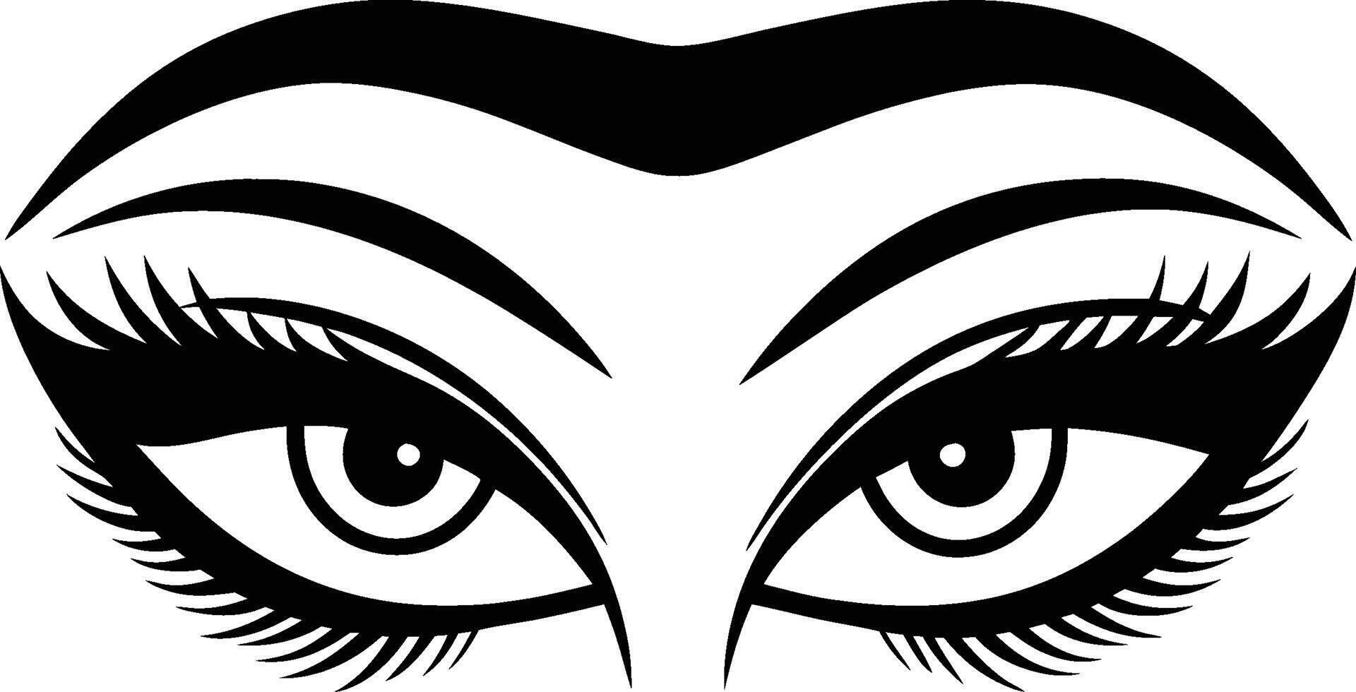 Dramatic eyes illustration, black and white graphic, bold eyebrows, long eyelashes, almond-shaped eyes, intense gaze vector