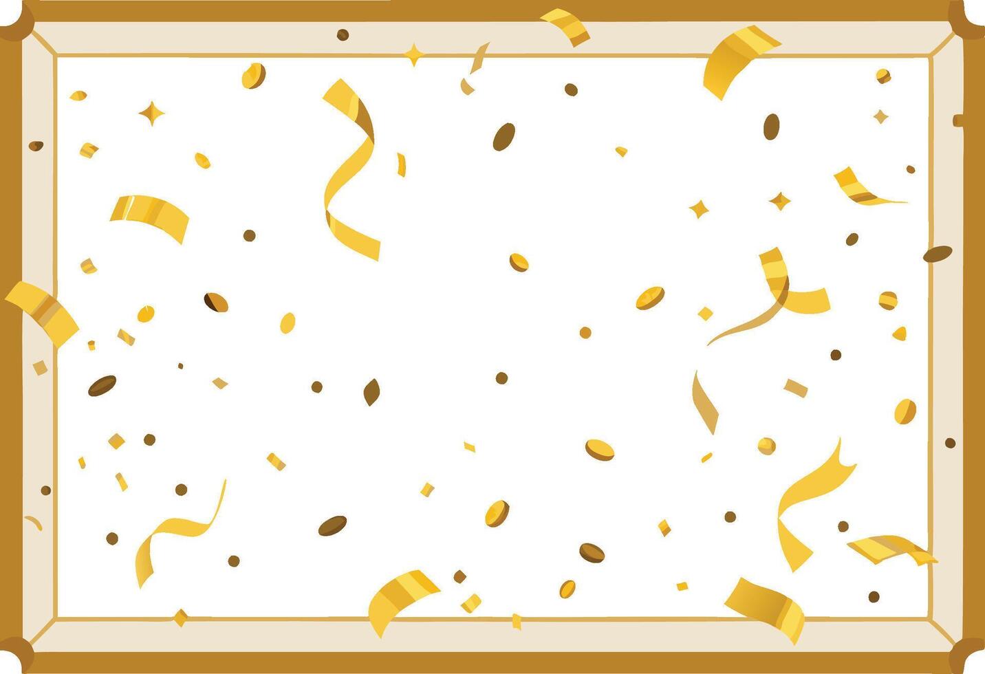 Festive golden confetti, celebratory background, ribbon streamers, glittering particles, framed composition, white space, joyful atmosphere, sparkling effect vector