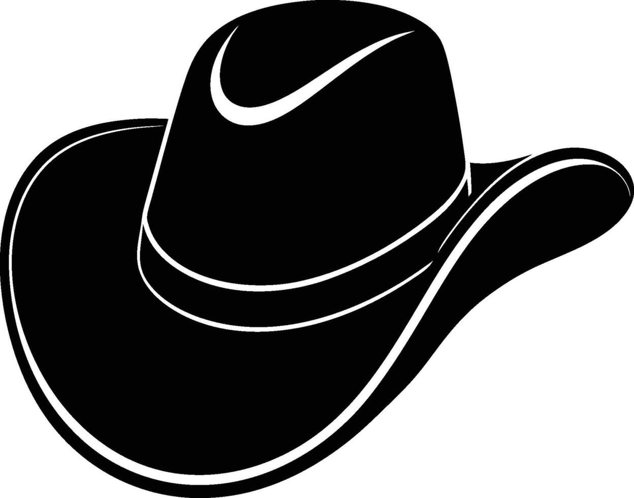 Cowboy hat silhouette, black and white illustration, side view, curved brim, western style, minimalist design vector
